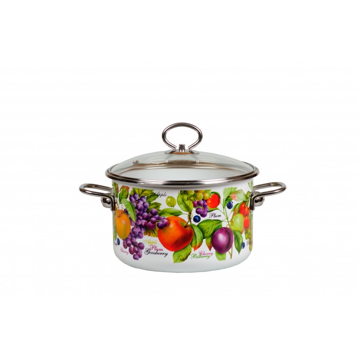 Oala emailata ruseasca 4l, D20cm, RAKI CONFITURA, cu capac sticla