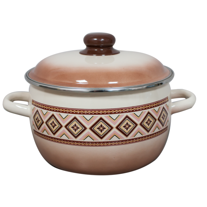 Oala emailata ruseasca 4l, D20cm, RAKI SOCOLAD, cu margine cromata si capac emailat