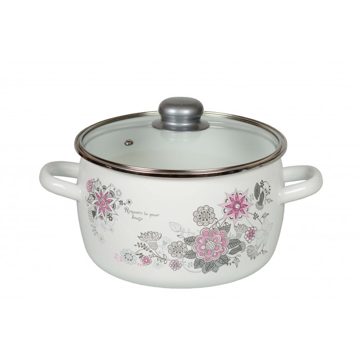 Oala emailata ruseasca 4l, D20cm, RAKI VESENNII ROMANS, cu margine cromata si capac