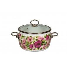 Oala emailata ruseasca 4l, D20cm, RAKI VIOLETA, cu capac sticla