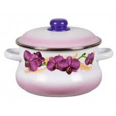 Oala emailata ruseasca 4l, D22cm, RAKI ORHIDEA, cu margine cromata si capac emailat