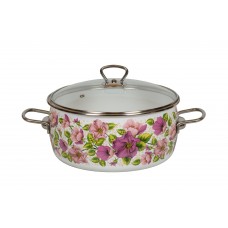 Oala emailata ruseasca 5l, D24cm, RAKI VIOLETA, cu capac sticla