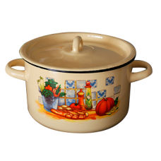 Oala emailata ruseasca cu decor, 2,9l, D18cm, RAKI NOVA, cu capac emailat