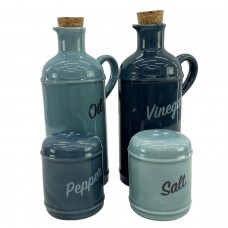 Oliviera CULINARO HELLA BLUE, 4 piese din portelan, sticle ulei si otet de 430ml, solnita si pipernita