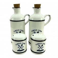 Oliviera din portelan CULINARO HAPPY FARM, 4 piese, 2 sticle de ulei si otet de 450ml, solnita si pipernita