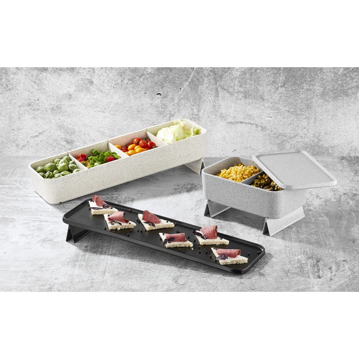 Organizator cu doua compartimente RAKI, GN 1/4 26,5x16,2xh8cm, gri, fara capac