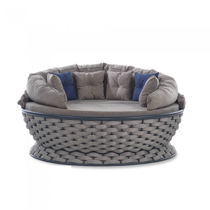 Pat de gradina cu copertina RAKI MIAMI, rotund, cadru metalic si impletitura textila, D180xh80-140cm, gri deschis