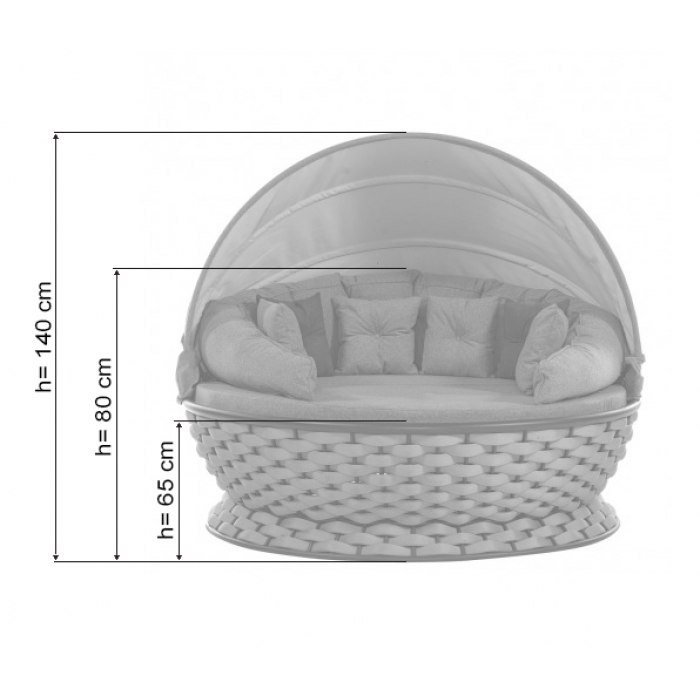 Pat de gradina cu copertina RAKI MIAMI, rotund, cadru metalic si impletitura textila, D180xh80-140cm, gri deschis