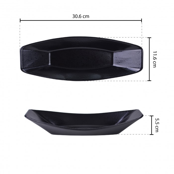 Platou ceramic tip barca CULINARO STREET FOOD, 30,6x11,6xh5,5cm, BLACK