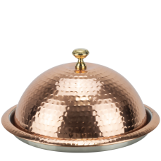 Platou cu capac tip dom CULINARO, D40cm, inox texturat cu invelis cupru