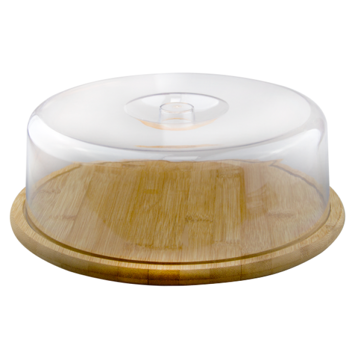 Platou rotund din bambus pentru servire cu capac transparent RAKI, D28xh10,3cm
