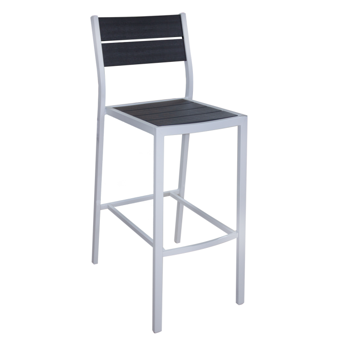 Scaun bar RAKI PLASTIC WOOD, 58x46xh107,5cm, plastic/metal, alb/gri