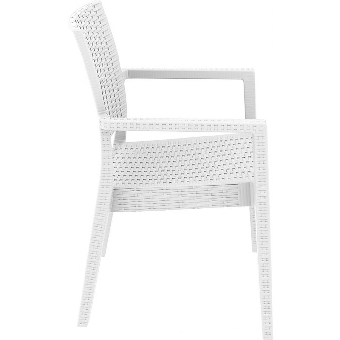 Scaun cu cotiere SIESTA IBIZA, 58x59xh87cm, plastic cu fibra de sticla, aspect ratan, alb