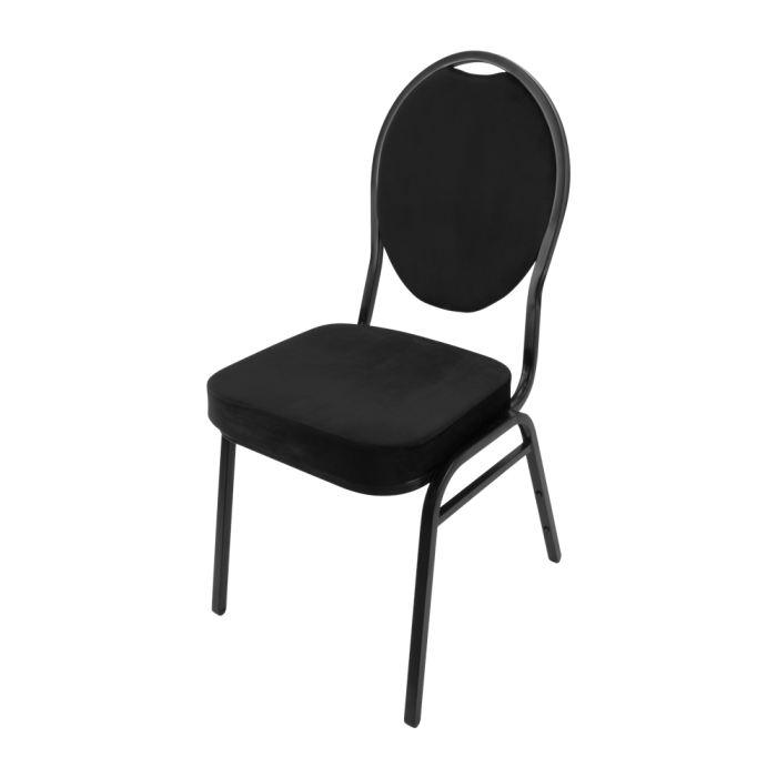 Scaun evenimente/catering negru cu spatar oval RAKI, tapitat, cadru metalic, 44x49xh93cm