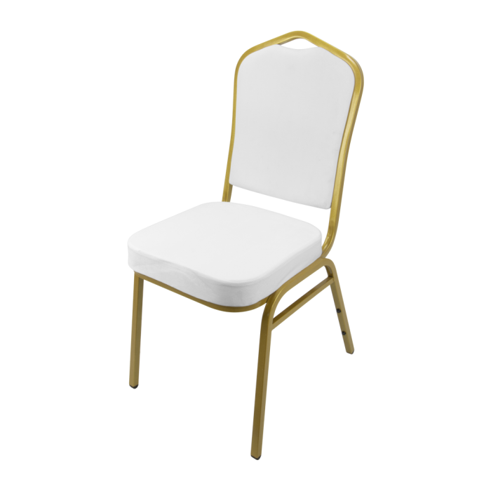 Scaun evenimente/catering RAKI, tapiterie alba si cadru metalic auriu, 44x49xh93cm
