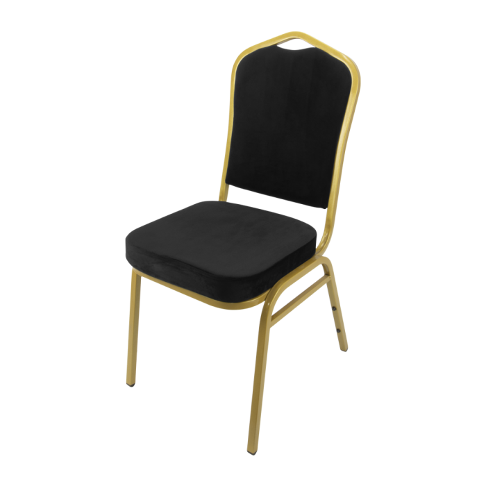 Scaun evenimente/catering RAKI, tapiterie neagra si cadru metalic auriu, 44x49xh93cm