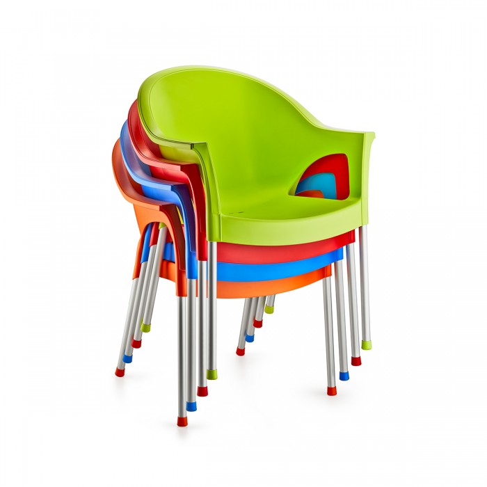 Scaun gradina/terasa cu brate RAKI BERGAMA, albastru, 58x50xh82cm, picioare aluminiu si sezut polipropilena