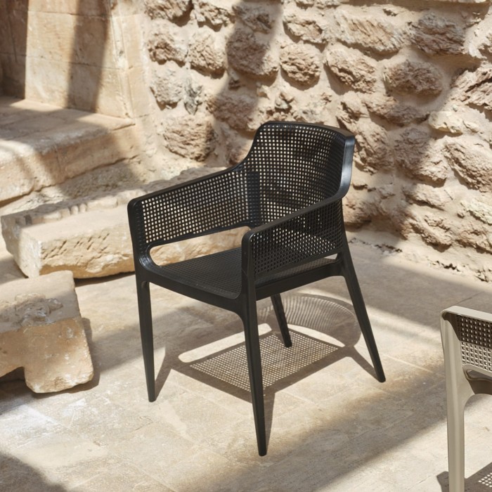 Scaun terasa/restaurant RAKI Bloom Black, 60x54xh80cm, polipropilena