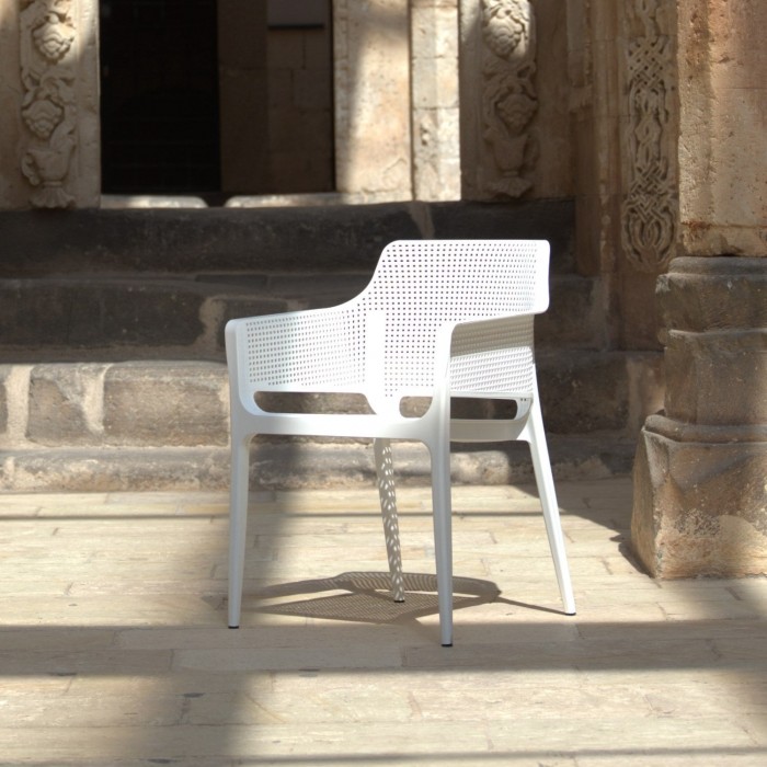Scaun terasa/restaurant RAKI Bloom White, 60x54xh80cm, polipropilena