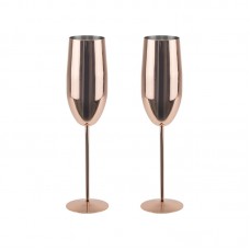 Set 2 pahare sampanie din inox CULINARO Cooper, 300ml, D6xh25cm, Rose Gold