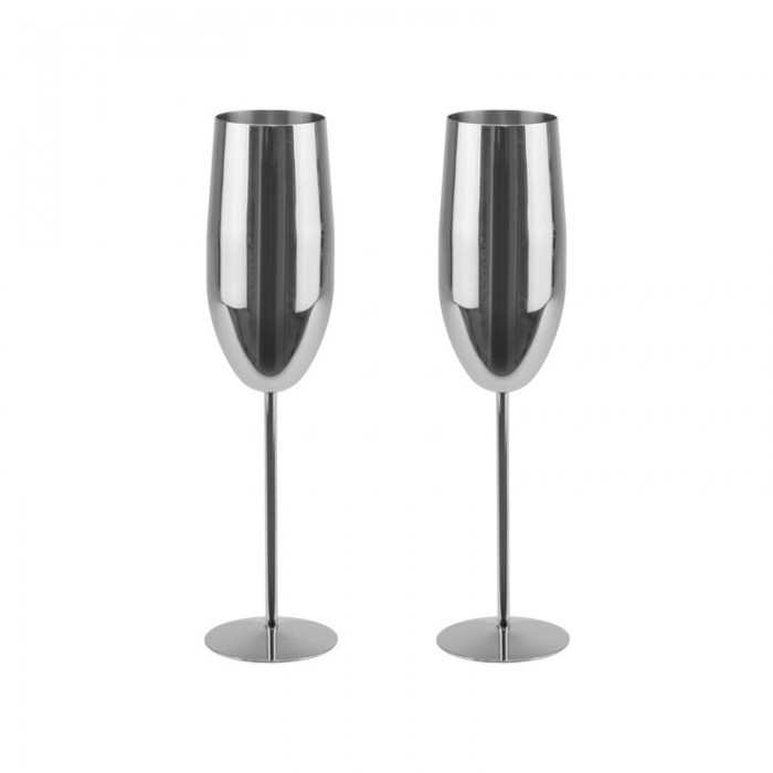 Set 2 pahare sampanie din inox CULINARO Silver, 300ml, D6xh25cm, argintii