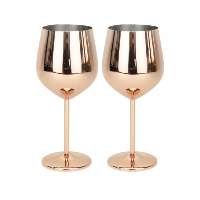 Set 2 pahare vin din inox CULINARO Cooper, 520ml, 7,3xh21,5cm, Rose Gold