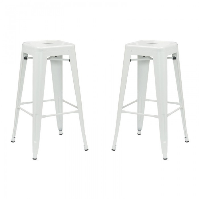 Set 2 scaune bar inalte albe RAKI RETRO, 43x43xh76cm, metal