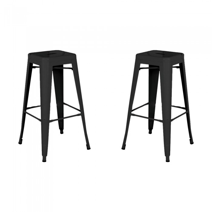 Set 2 scaune bar inalte negre RAKI RETRO, 43x43xh76cm, metal