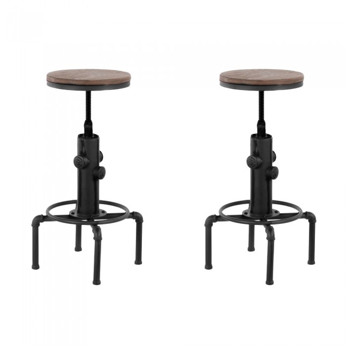 Set 2 scaune bar RAKI RETRO BLACK cu inaltime reglabila D33xh60-75cm, cadru metalic si sezut lemn, culoare neagra