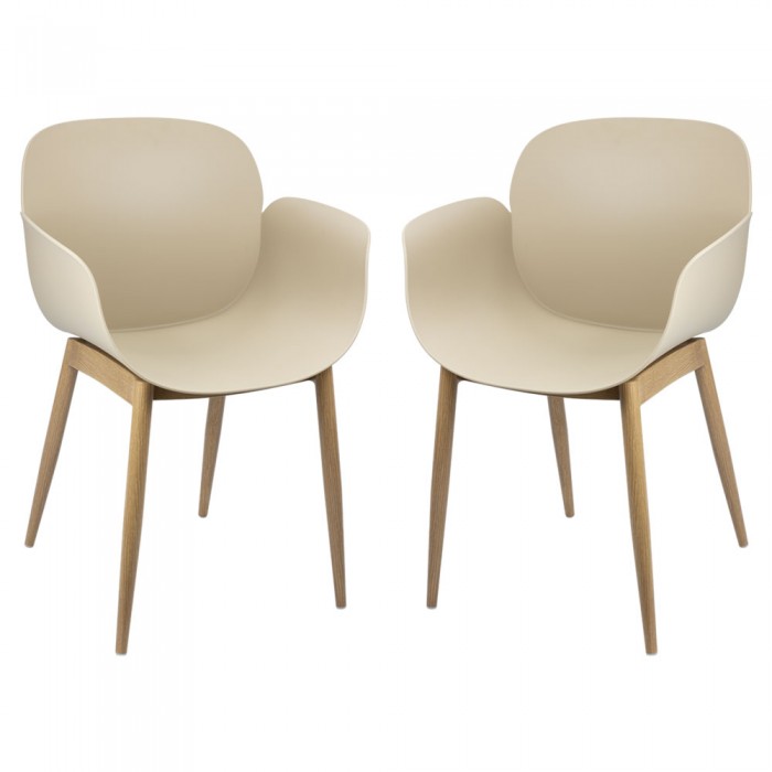 Set 2 scaune bucatarie/sufragerie RAKI TULSA, 58x54xh82cm, plastic, picioare metal aspect lemn, culoare cappuccino