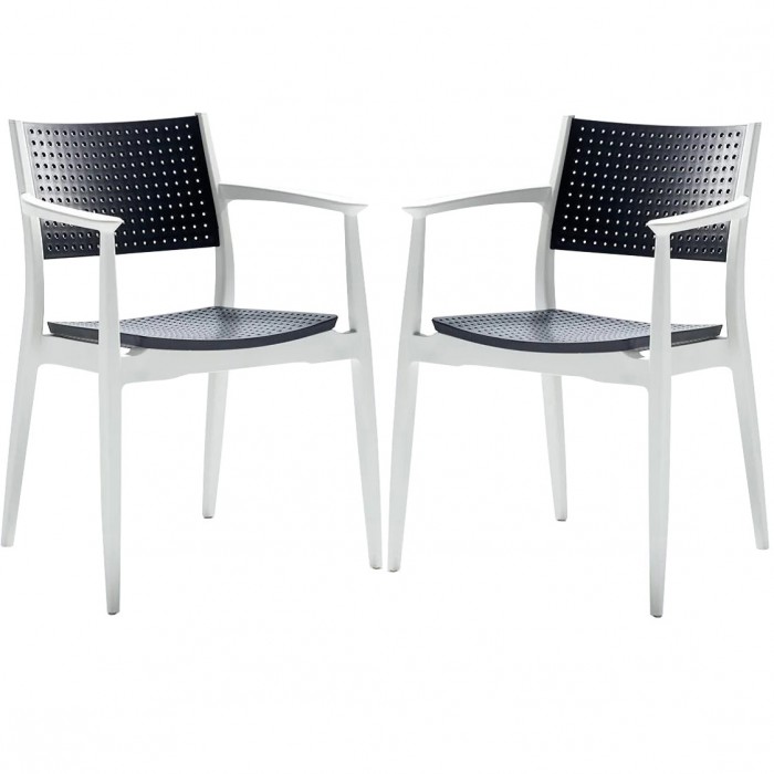 Set 2 scaune dining/cafenea RAKI SEGINIUS alb/antracit 58x54xh82cm din polipropilena cu fibra de sticla