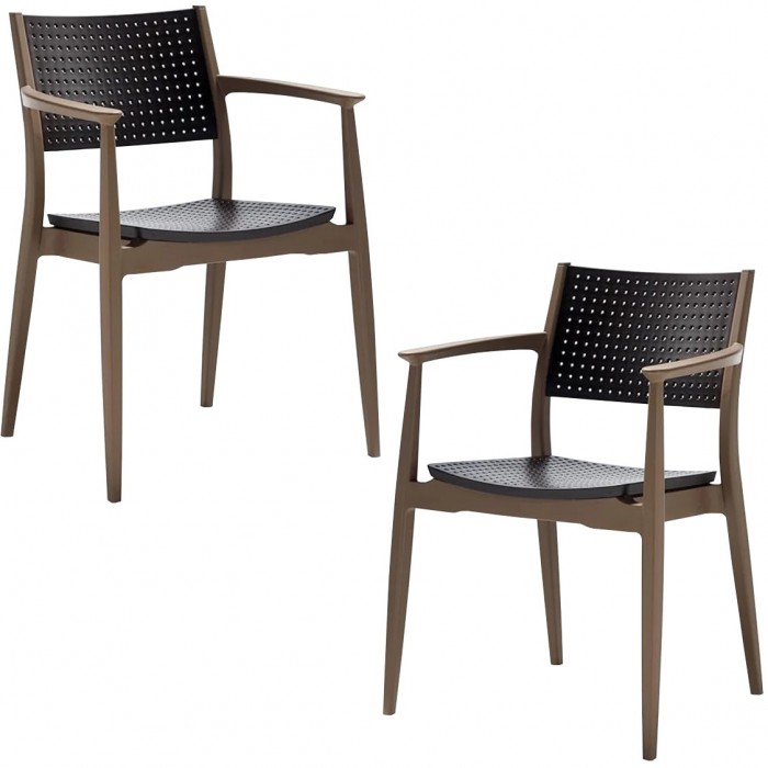 Set 2 scaune dining/cafenea RAKI SEGINIUS maro/bej 58x54xh82cm din polipropilena cu fibra de sticla