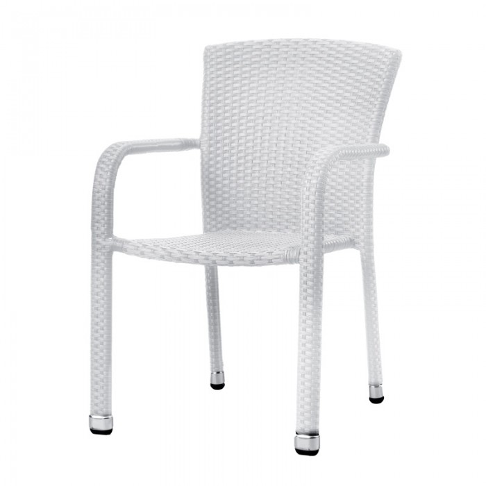 Set 2 scaune gradina/terasa cu brate RAKI PALMAR, ratan sintetic, cadru aluminiu, albe, 56x56xh82cm