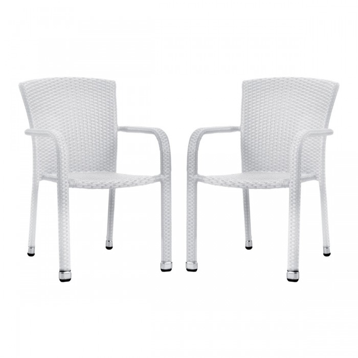 Set 2 scaune gradina/terasa cu brate RAKI PALMAR, ratan sintetic, cadru aluminiu, albe, 56x56xh82cm