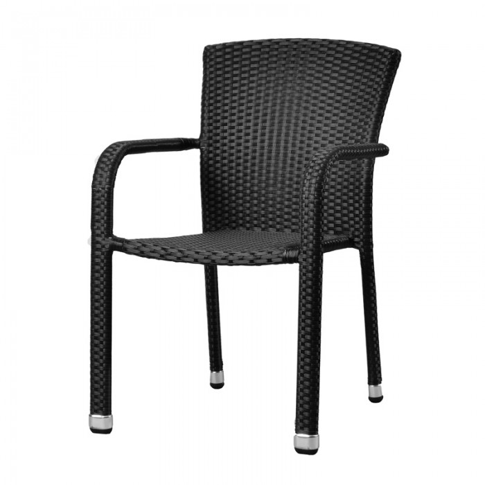 Set 2 scaune gradina/terasa cu brate RAKI PALMAR, ratan sintetic, cadru aluminiu, negre, 56x56xh82cm