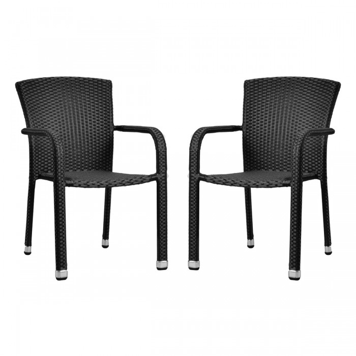 Set 2 scaune gradina/terasa cu brate RAKI PALMAR, ratan sintetic, cadru aluminiu, negre, 56x56xh82cm