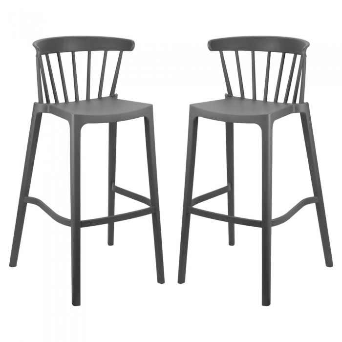 Set 2 scaune inalte bar RAKI ASPEN, 51x54xh103cm, polipropilena, gri