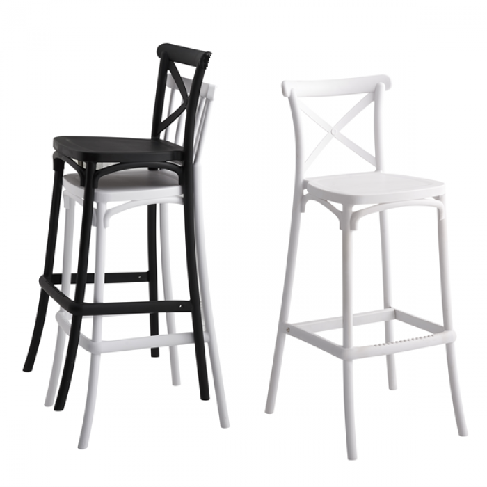 Set 2 scaune inalte bar suprapozabile RAKI RAVENA, 38x44xh103cm, polipropilena, albe
