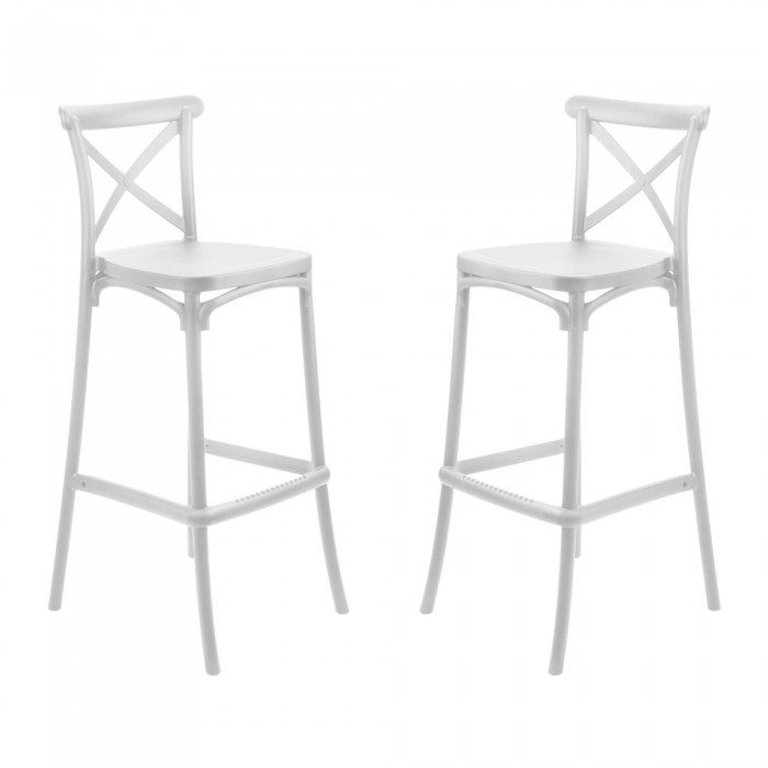 Set 2 scaune inalte bar suprapozabile RAKI RAVENA, 38x44xh103cm, polipropilena, albe