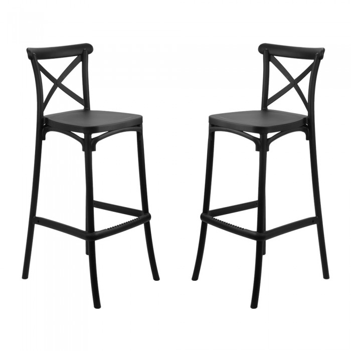 Set 2 scaune inalte bar suprapozabile RAKI RAVENA, 38x44xh103cm, polipropilena, negre