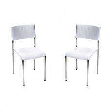 Set 2 scaune plastic cu picioare cromate RAKI CLASSIC, aspect ratan, alb, 40x40xh83cm