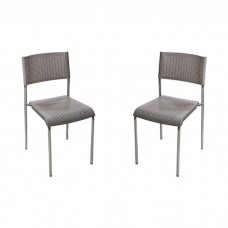 Set 2 scaune plastic cu picioare cromate RAKI CLASSIC, aspect ratan, gri, 40x40xh83cm