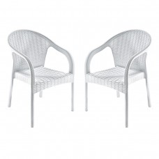 Set 2 scaune tip fotoliu aspect ratan RAKI EGE, plastic, alb, 57x48xh87cm