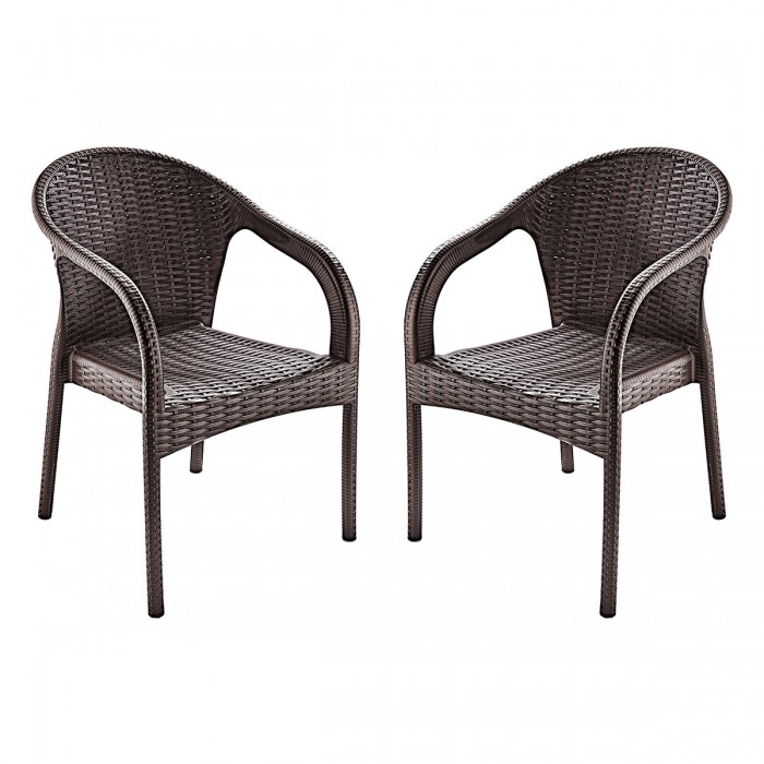 Set 2 scaune tip fotoliu aspect ratan RAKI EGE, plastic, maro, 57x48xh87cm