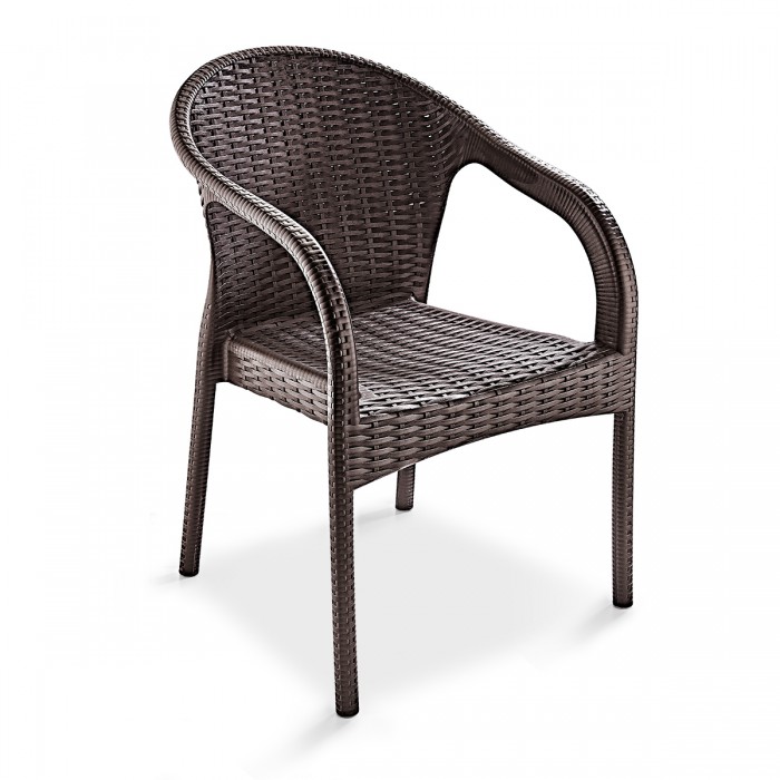 Set 2 scaune tip fotoliu aspect ratan RAKI EGE, plastic, maro, 57x48xh87cm