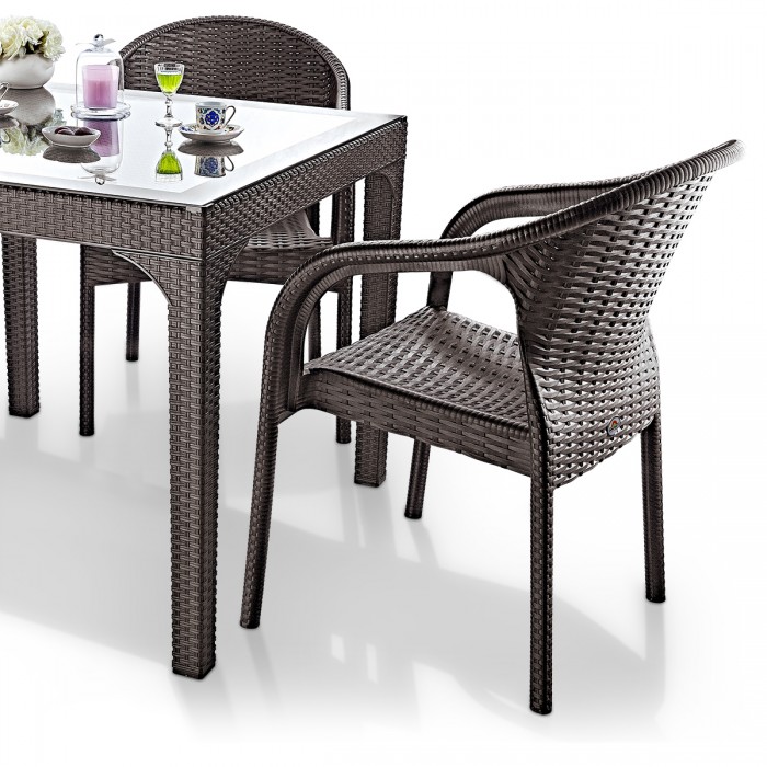 Set 2 scaune tip fotoliu aspect ratan RAKI EGE, plastic, maro, 57x48xh87cm