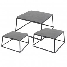 Set 3 display-uri metalice patrate pentru bufet CULINARO OLD SCHOOL, 15,3x15,3xh8cm/18x18xh10,3cm/20,3x20,3xh13cm, negru mat
