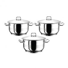 Set 3 oale inductie 3l+4l+6l cu capace HASCEVHER GASTRO, 6 piese inox, fund triplu stratificat