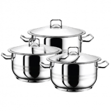 Set 3 oale inox cu capace HASCEVHER GASTRO, 3l+6l+10,5l, inductie, fund triplu stratificat