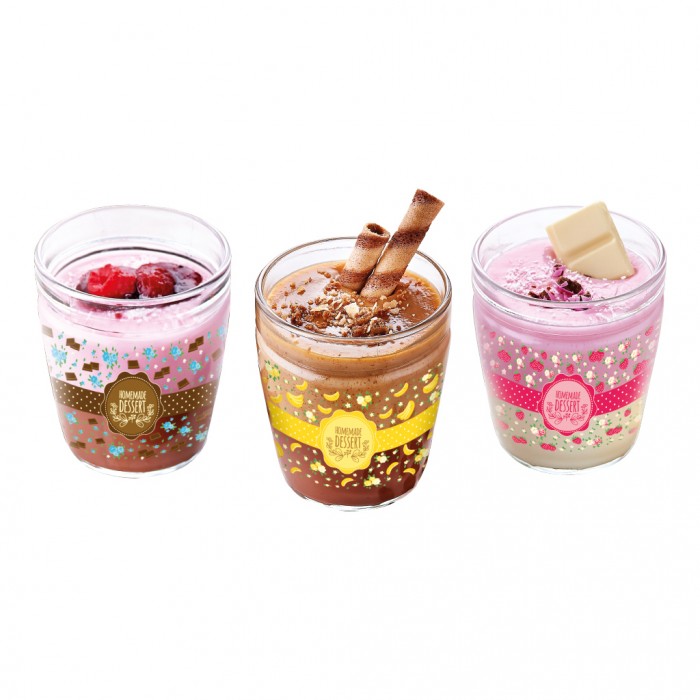 Set 3 pahare pentru desert RAKI YUMMY, 250ml, sticla, cu decor